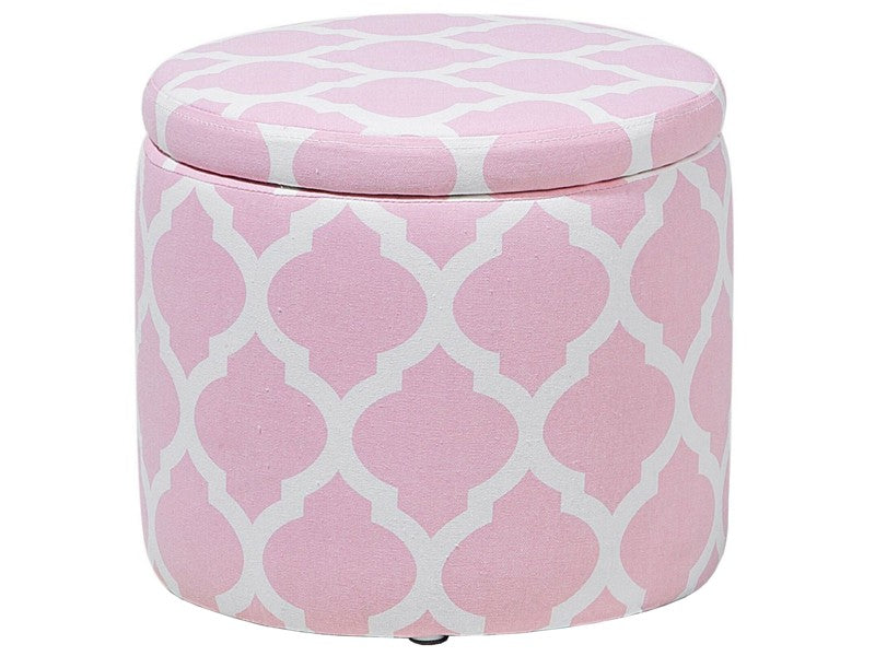 Footstool Pink Round Storage Stool Quatrefoil Trellis Pattern Beliani