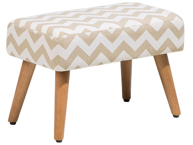 Footstool Beige Cotton with Wooden Legs Chevron Pattern Scandinavian Style Beliani