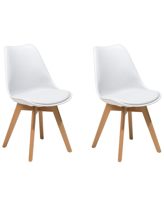 Set of 2 Dining Chairs White Faux Leather Sleek Wooden Legs Beliani