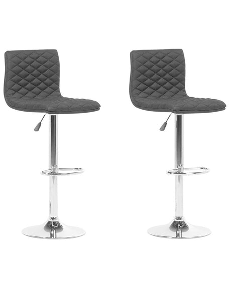 Set of 2 Bar Stools Black Fabric Seat Quilted Gas Lift Height Adjustable Swivel with Footrest Beliani