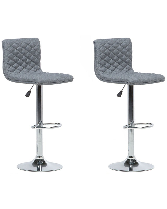 Set of 2 Bar Stools Grey Fabric Seat Quilted Gas Lift Height Adjustable Swivel with Footrest Beliani