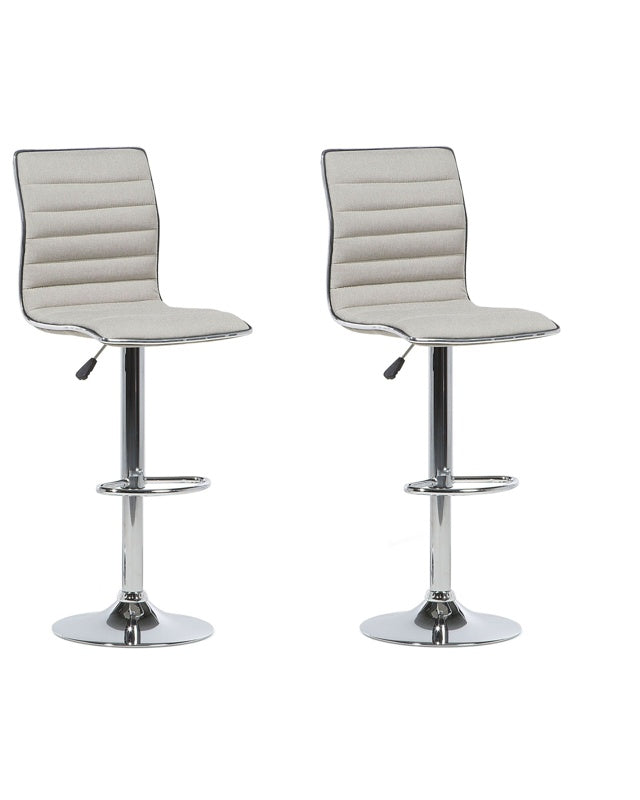 Set of 2 Bar Chairs Beige Fabric Seat Silver Frame Counter Height Swivel Adjustable Height Beliani