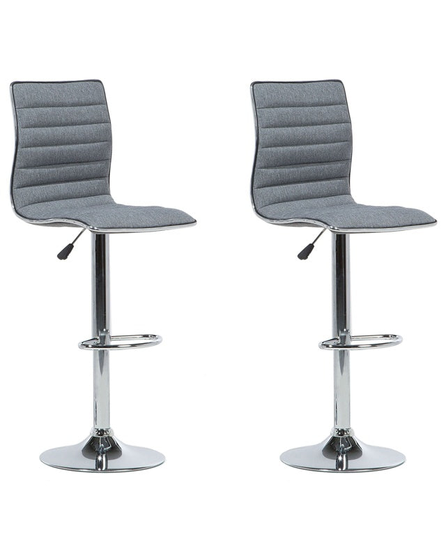 Set of 2 Bar Chairs Grey  Fabric Seat Silver Frame Counter Height Swivel Adjustable Height Beliani