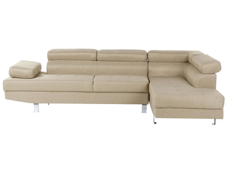 Corner Sofa Light Beige Fabric L-shaped Adjustable Headrests and Armrests Beliani