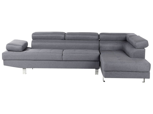 Corner Sofa Grey Fabric L-shaped Adjustable Headrests and Armrests Beliani