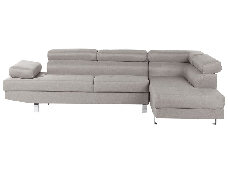 Corner Sofa Light Grey Fabric L-shaped Adjustable Headrests and Armrests Beliani