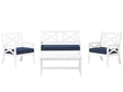 Garden Sofa Set White Acacia Wood Blue Cushions 4 Seater with Table Outdoor Conversation Set Beliani