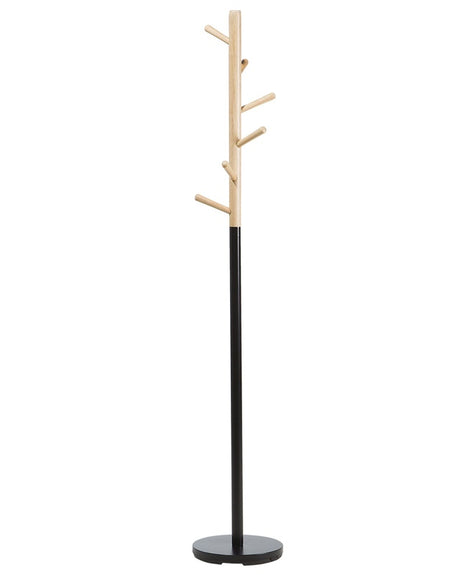 Coat Stand Light Wood With Black Jacket Rack Freestanding Hallway Beliani