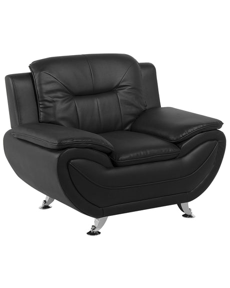Armchair Black Faux Leather Pillow Top Arms Modern Silver Metal Legs Beliani