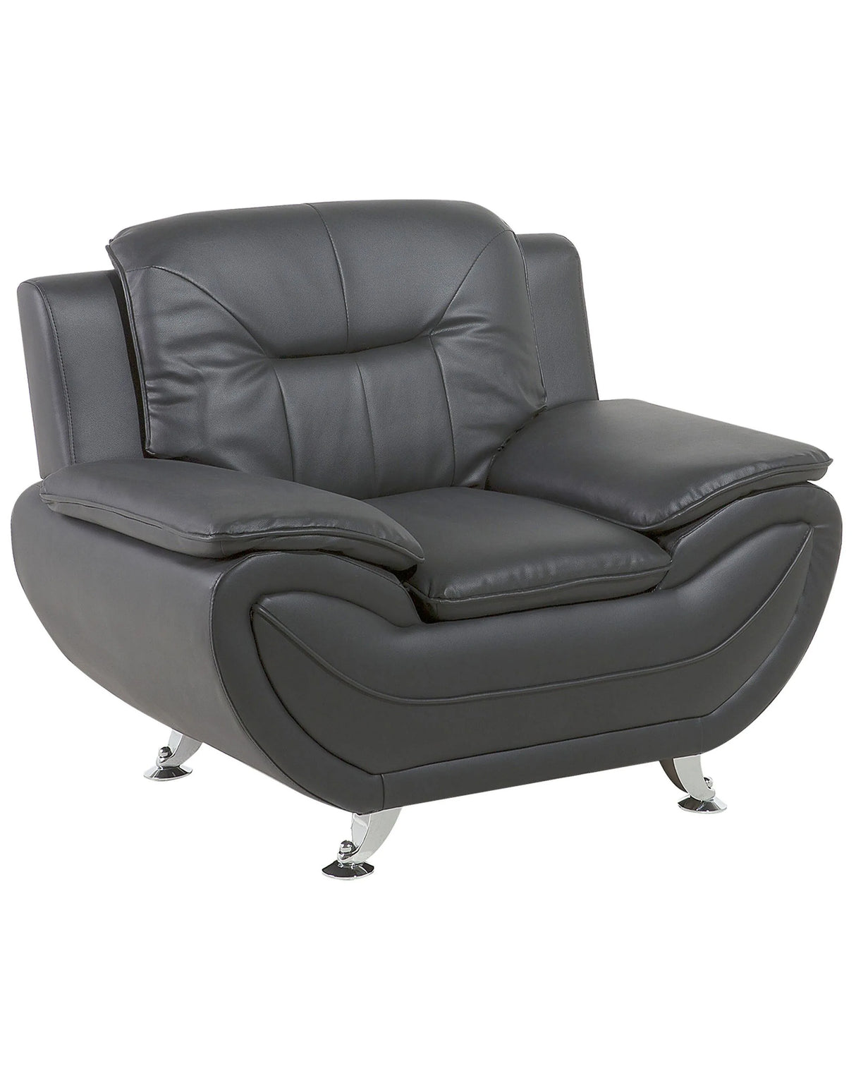 Armchair Grey Faux Leather Pillow Top Arms Modern Silver Metal Legs Beliani