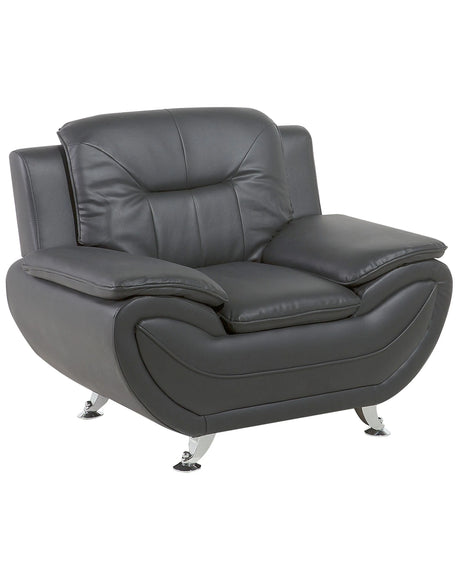 Armchair Grey Faux Leather Pillow Top Arms Modern Silver Metal Legs Beliani