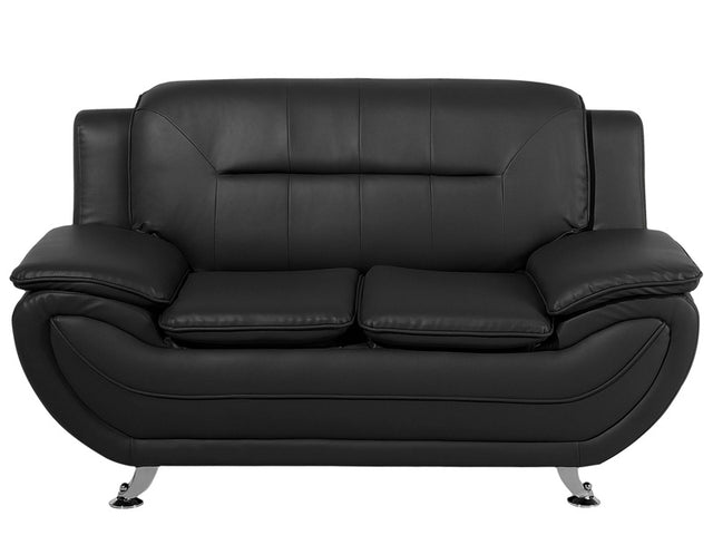 2 Seater Sofa Black Faux Leather Pillow Top Arms Modern Beliani