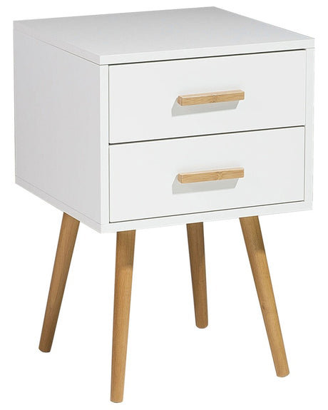 Bedside Table White 2 Drawers Solid Wood Legs Scandinavian Beliani