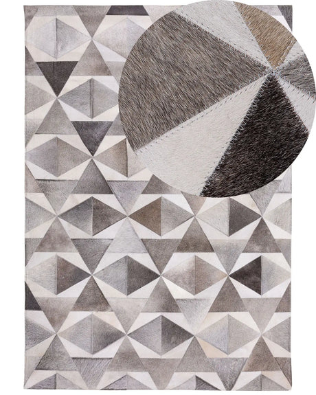 Area Rug Grey Leather 160 x 230 cm Patchwork Cowhide Geometric Rectangular Modern Beliani
