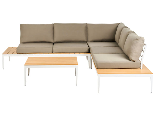 Garden Corner Sofa Set Grey Cushions Slatted Design Table 5 Seater Modern Conversation Set Beliani