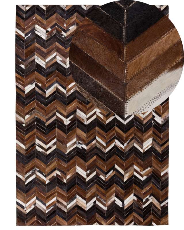 Area Rug Brown Leather 160 x 230 cm Patchwork Cowhide Zigzag Rectangular Country Beliani