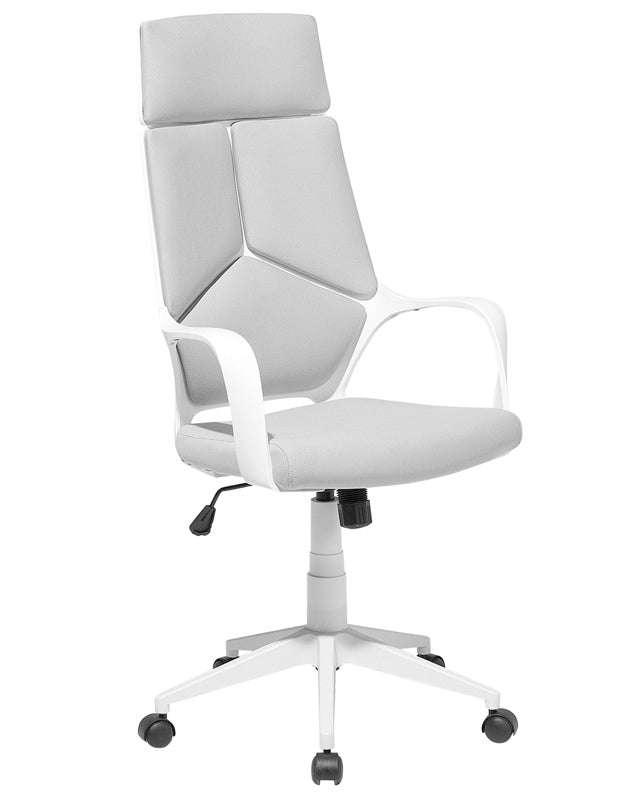 Office Chair Grey and White Fabric Swivel Desk Computer Adjustable Seat Reclining Backrest Beliani