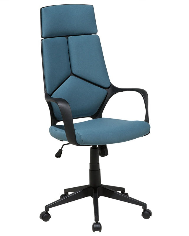 Office Chair Teal Blue and Black Fabric Swivel Desk Computer Adjustable Seat Reclining Backrest Beliani