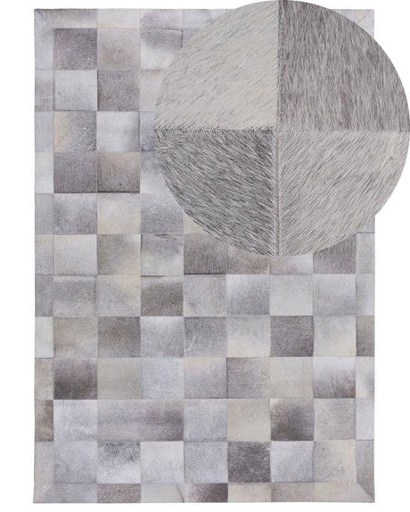 Area Rug Grey Leather 140 x 200 cm Patchwork Cowhide Geometric Rectangular Modern Beliani