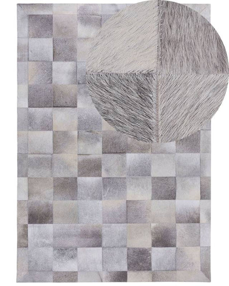 Area Rug Grey Leather 160 x 230 cm Patchwork Cowhide Geometric Rectangular Modern Beliani