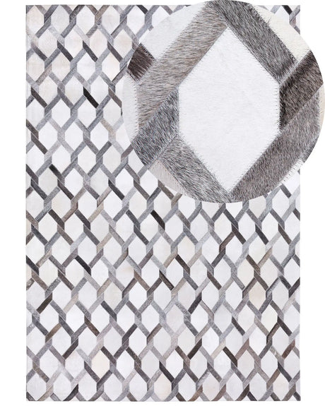 Area Rug Grey Leather 160 x 230 cm Patchwork Cowhide Geometric Rectangular Modern Beliani
