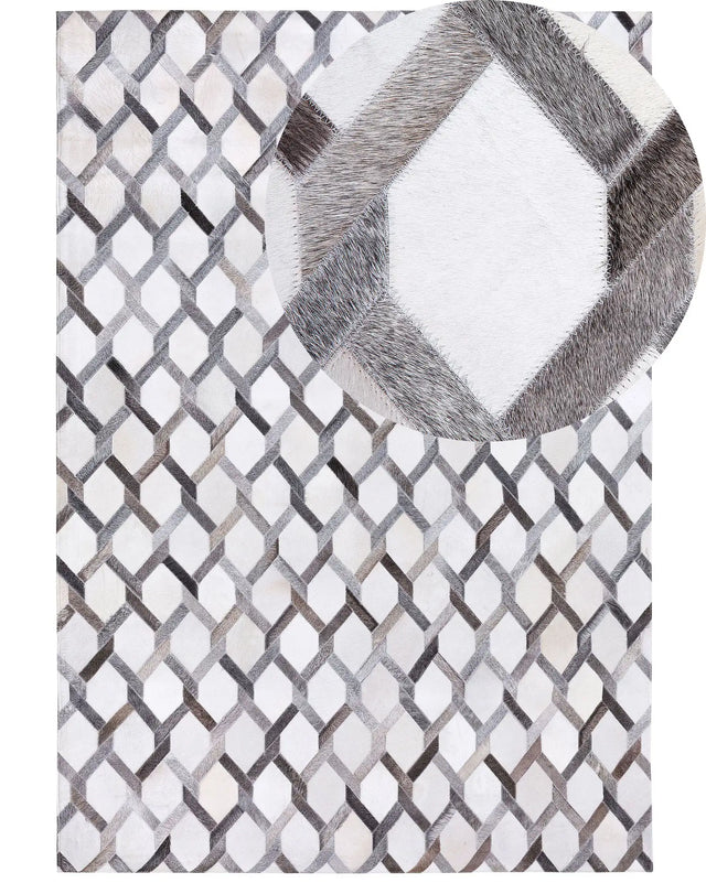 Area Rug Grey Leather 160 x 230 cm Patchwork Cowhide Geometric Rectangular Modern Beliani