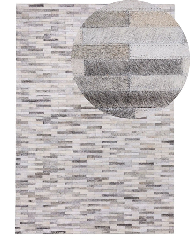 Area Rug Grey Leather 140 x 200 cm Patchwork Cowhide Rectangular Modern Beliani