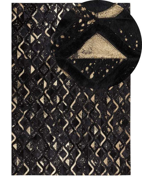 Rug Black with Gold Leather 140 x 200 cm Modern Glam Beliani