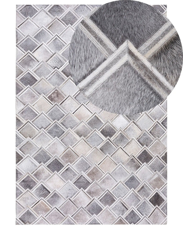 Area Rug Grey Leather 140 x 200 cm Patchwork Cowhide Geometric Rectangular Modern Beliani