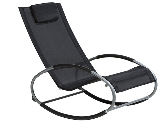 Rocking Sun Lounger Black Steel Runners Garden Rocking Chair with Head Cushion Beliani