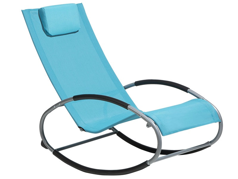 Rocking Sun Lounger Turquoise Blue Steel Runners Garden Rocking Chair with Head Cushion Beliani