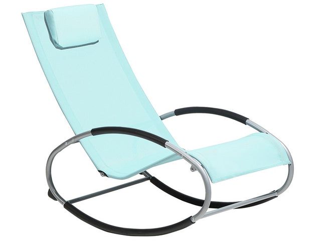 Rocking Sun Lounger Light Blue Steel Runners Garden Rocking Chair with Head Cushion Beliani