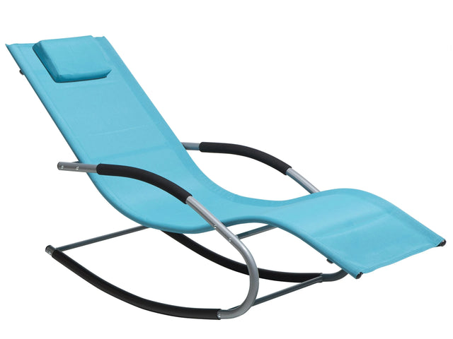 Rocking Sun Lounger Turquoise Blue Steel Runners Fabric Sling With Head Cushion Beliani