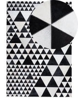 Rug Black and White Leather 140 x 200 cm Handcrafted Modern Beliani