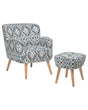 Armchair Multicolour Fabric Upholstery Footstool Wooden Legs Ikat Pattern Retro Boho Living Room Beliani