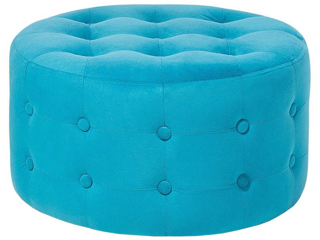 Footstool Blue Velvet Round Pouffe Button Tufted Upholstery Beliani