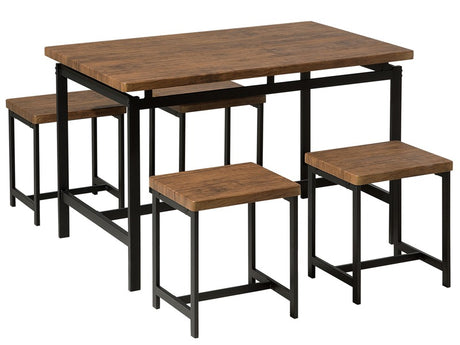 Dining Set Dark Wood Rectangular Top 120 x 75 cm Black Metal Frame 4 Seater with Stools Beliani