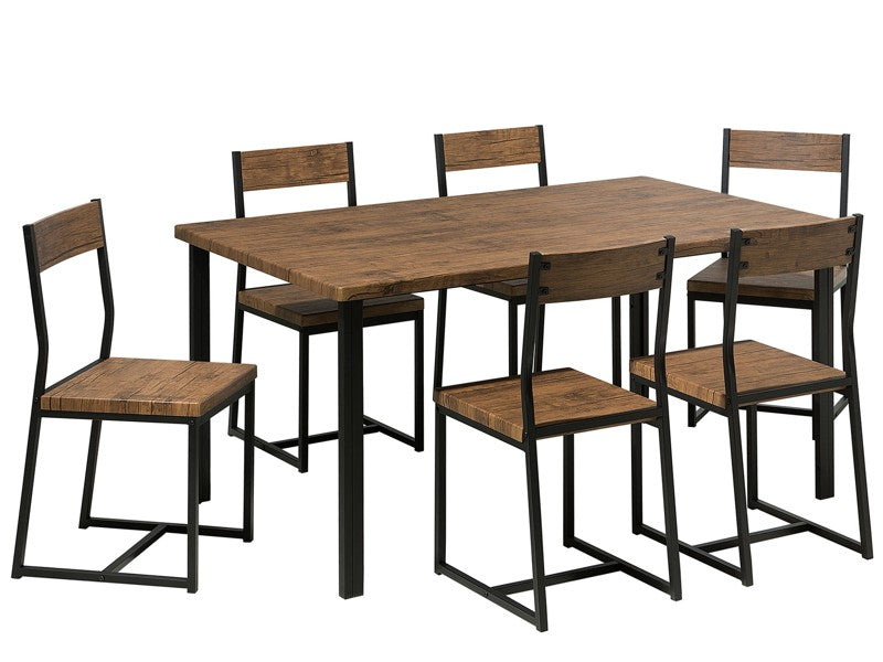 Dining Set Table 6 Chairs Dark Wood Metal Legs 150 x 90 cm Industrial Kitchen Beliani