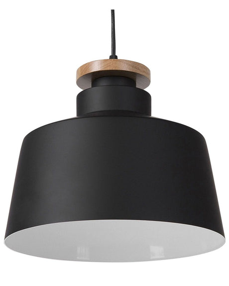 Hanging Light Pendant Lamp Black with White Aluminium Drum Geometric Shade Modern Design Beliani