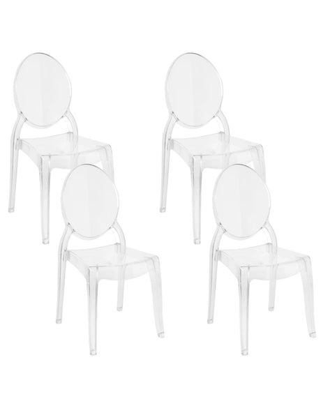 Set of 4 Dining Chairs Transparent Synthetic Material Solid Back Armless Stackable Vintage Modern Design Beliani