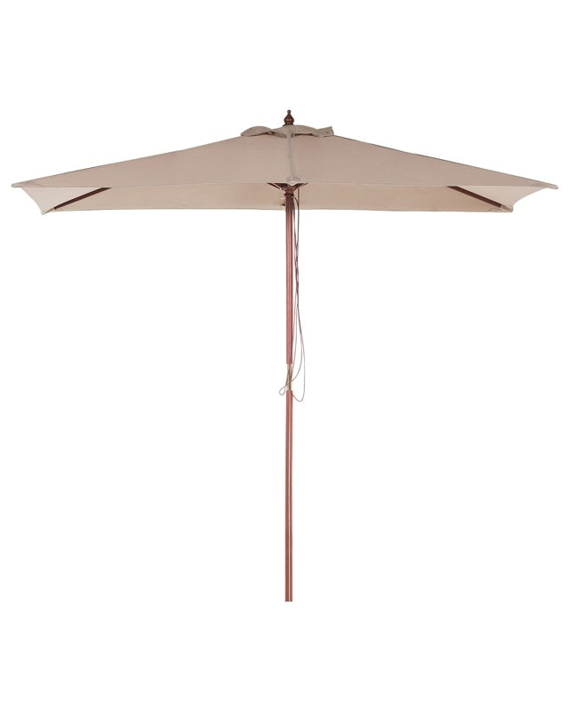 Garden Sun Parasol Sand Beige Fabric Birch Wood 244 cm Weather Resistant Beliani