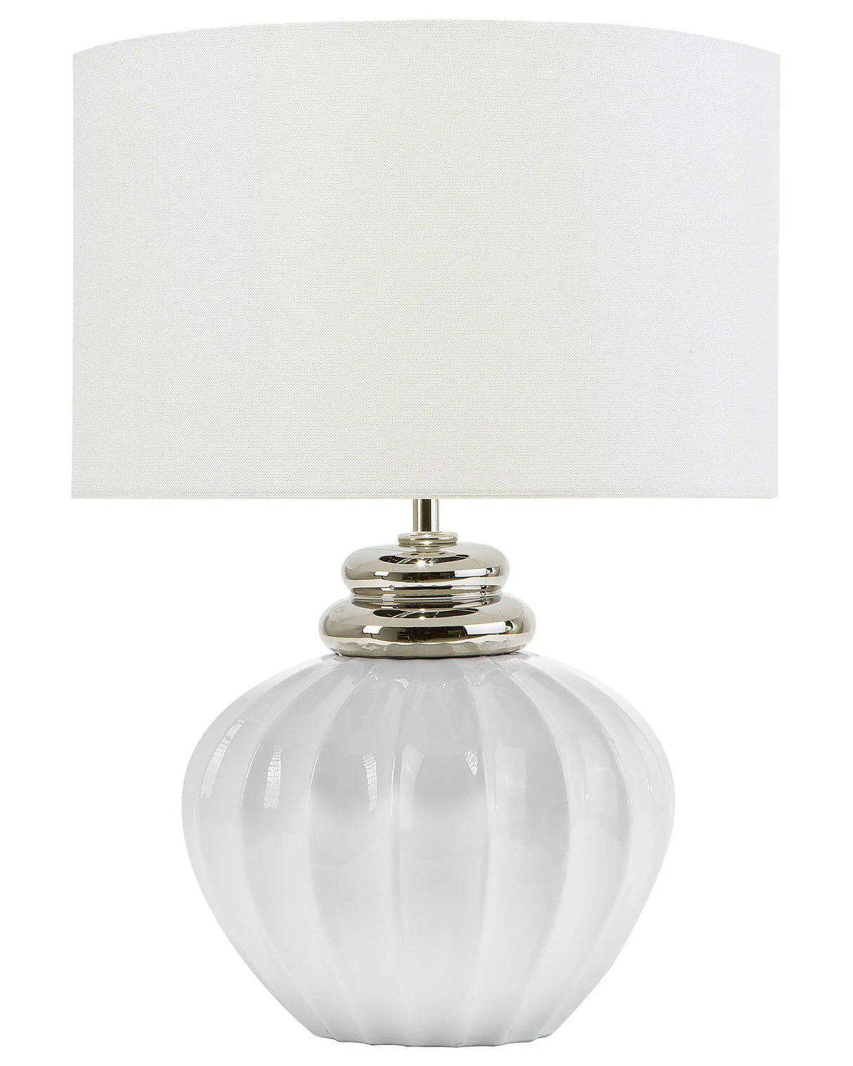 Table Lamp Bedside Off-White Ceramic Base Polycotton Drum Round Shade Beliani
