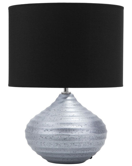 Table Lamp Silver Ceramic 42H cm Black Polycotton Shade Ribbed Base Modern Beliani