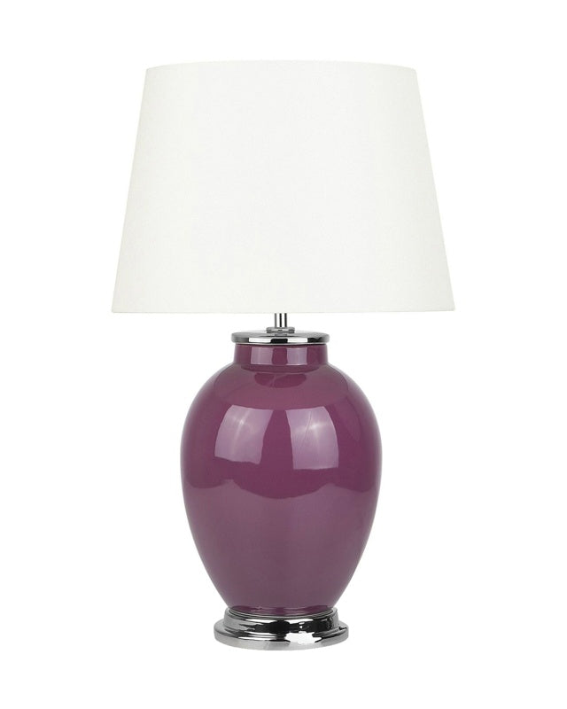 Table Lamp Bedside Light Purple Ceramic Base White Polycotton Round Empire Shade Beliani