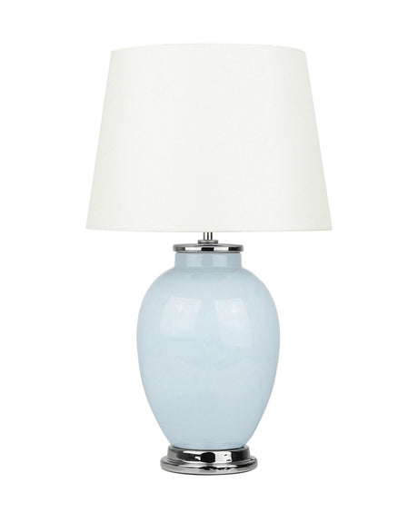 Table Lamp Bedside Light Blue Ceramic Base White Polycotton Round Empire Shade Beliani