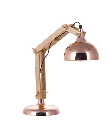 Desk Lamp Copper Light Wood Swing Adjustable Arm Metal Shade Table Light Beliani