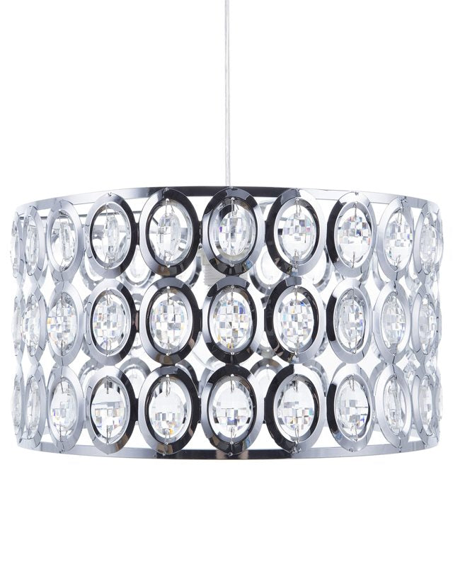 Pendant Lamp Silver Acrylic Crystals Durum Open Round Shade Glam Design Beliani