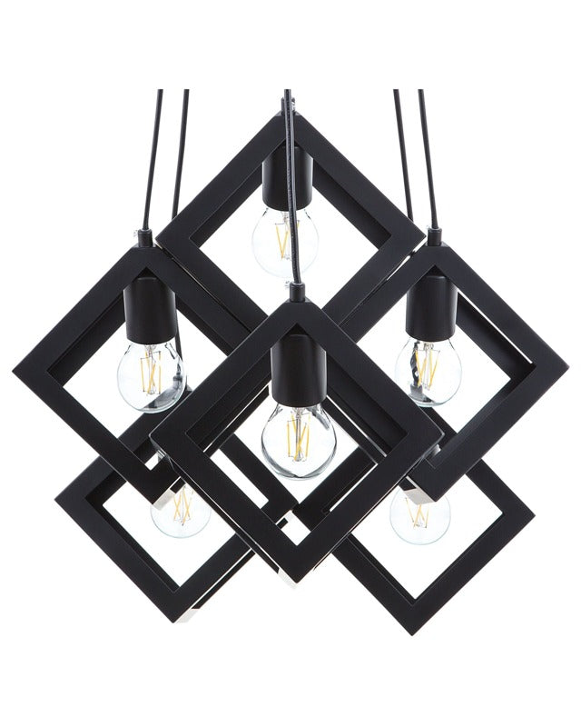 6 Light Pendant Lamp Black Metal Geometric Ceiling Light Beliani