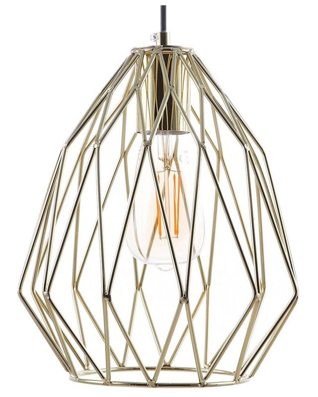 1-Light Pendant Ceiling Lamp Gold Cage Wire Shade Openwork Industrial Beliani