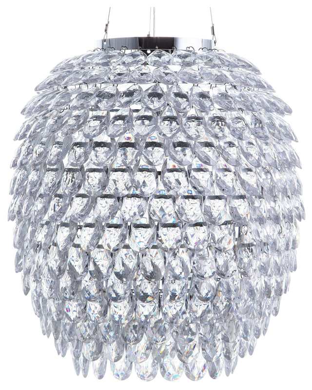 Ceiling Lamp Silver Crystal 110 cm Pendant Ambient Light Glam Beliani